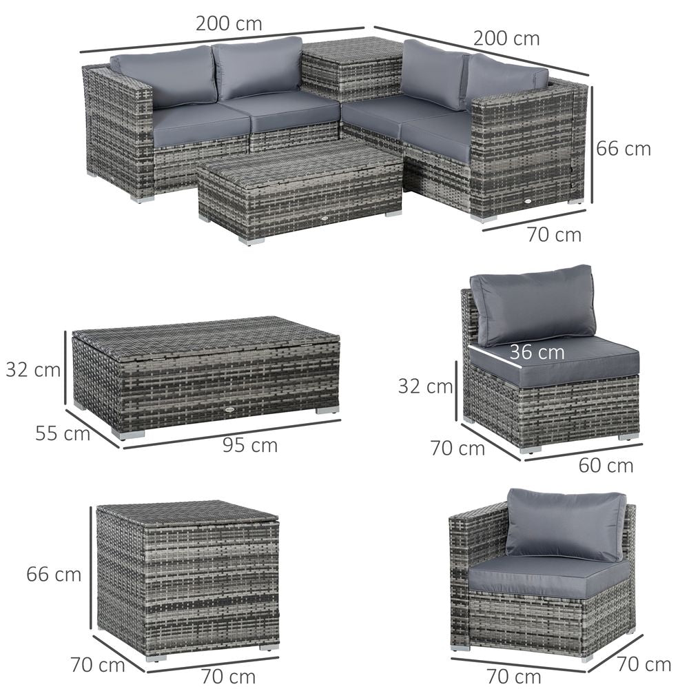 High-Quality 6PC Rattan Corner Sofa Set w/ Cushion - Grey