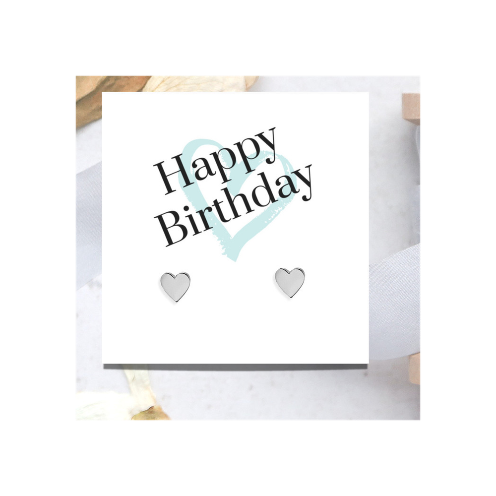 Premium Hypoallergenic Happy Birthday Heart Earrings & Message Card