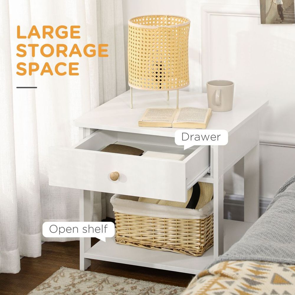 Multi-Purpose White Bedside Table with Drawer & Shelf - Storage for Bedroom, Sofa, & More