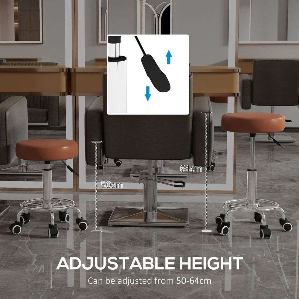 Vinsetto Round PU leather Salon Beautician Stool Adjustable Height, Brown
