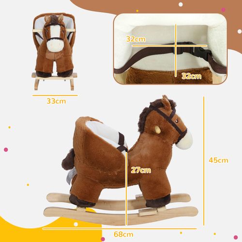 AIYAPLAY Kids Rocking Horse w/ Sound, Safety Belt - Brown