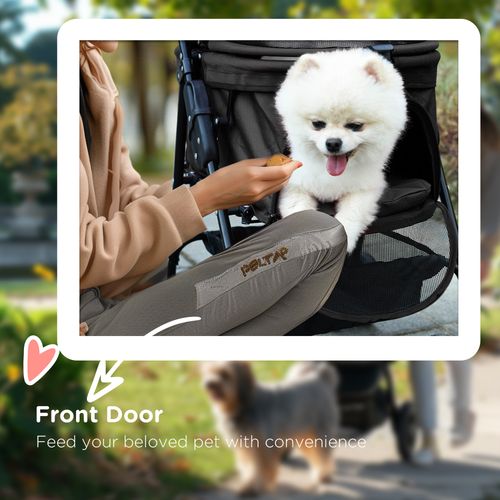 PawHut Pet Stroller Foldable Travel Carriage w/ Brake Basket Canopy, Black