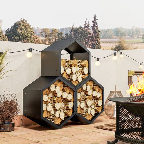 Outsunny Steel Firewood Log Rack Fireplace Log Holder for Indoor Outdoor