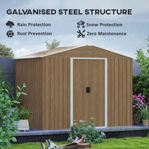 Outsunny 8 x 6ft Garden Storage Shed with Double Door Chocolate Wood Effect
