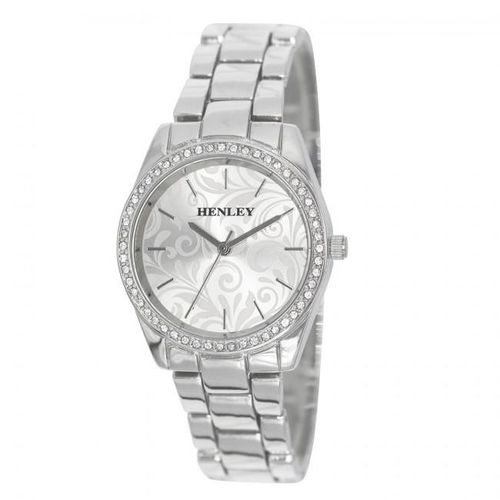 Henley Ladies Bling Etched Patterned Silver Dial & Silver Bracelet Watch H07326.1