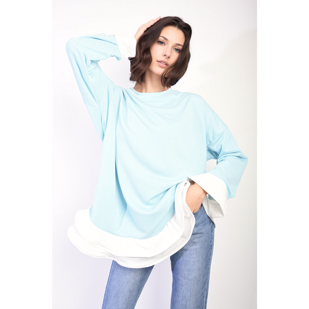 Stylish Fiona Contrast Ruffled Hem Top - Versatile and Chic