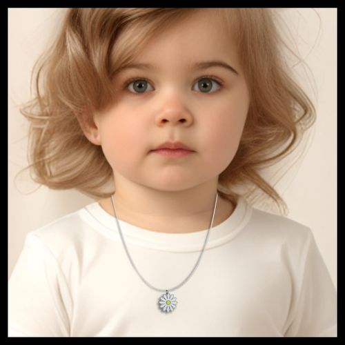 Girls Silver Daisy Charm Necklace