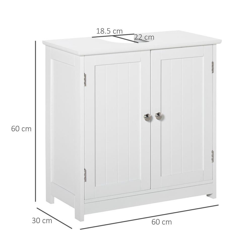 kleankin 60x60cm Under-Sink Storage Cabinet w/Adjustable Shelf Handles Drain Hole Bathroom Cabinet Space Saver Organizer White