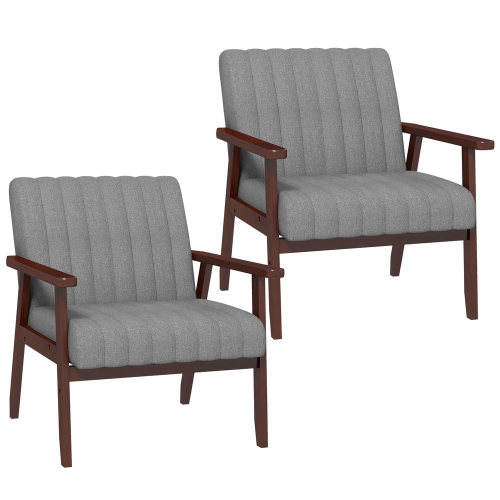 HOMCOM Set of 2 Grey Modern Accent Chairs for Bedroom & Living Room