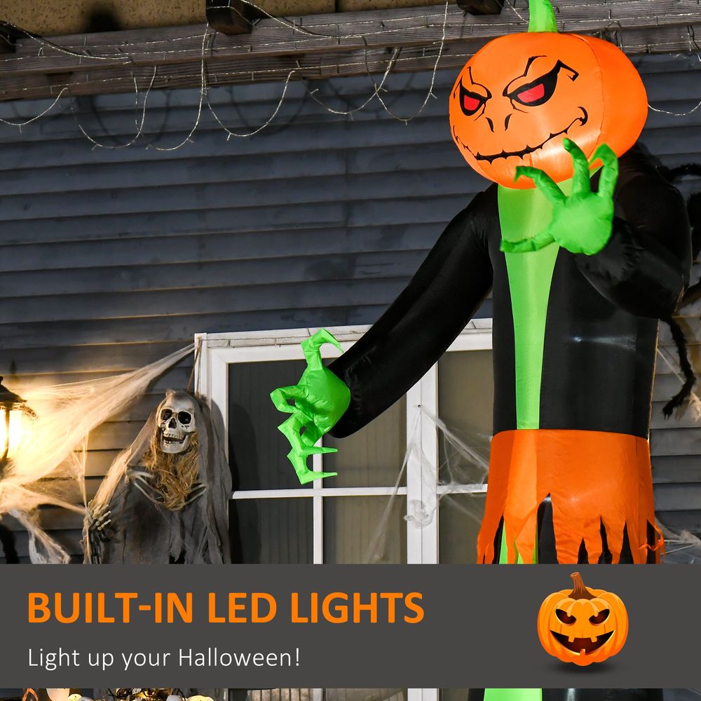 HOMCOM 9FT Inflatable Halloween Pumpkin Ghost with Build-in LED, Outdoor Lighted Blow Up Inflatables for Party Indoor,Garden, Lawn