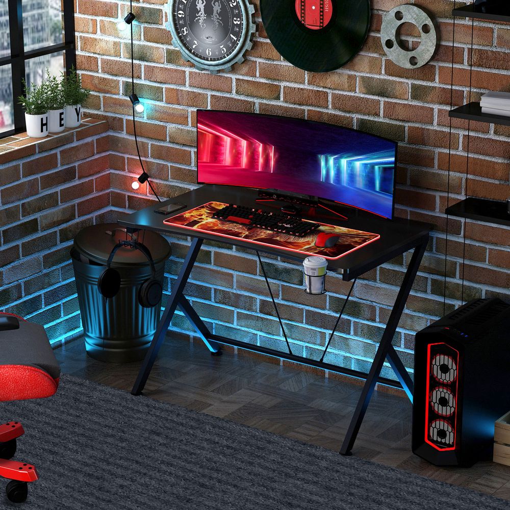 Gaming Desk Computer Table Metal Frame  Black