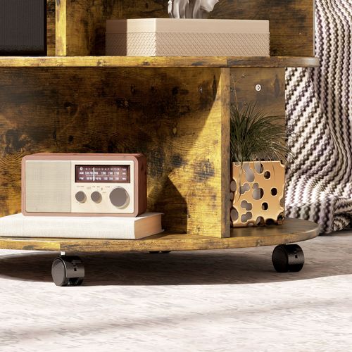 HOMCOM 3 Tier Coffee Table Round Rolling Centre Table w/ Wheels