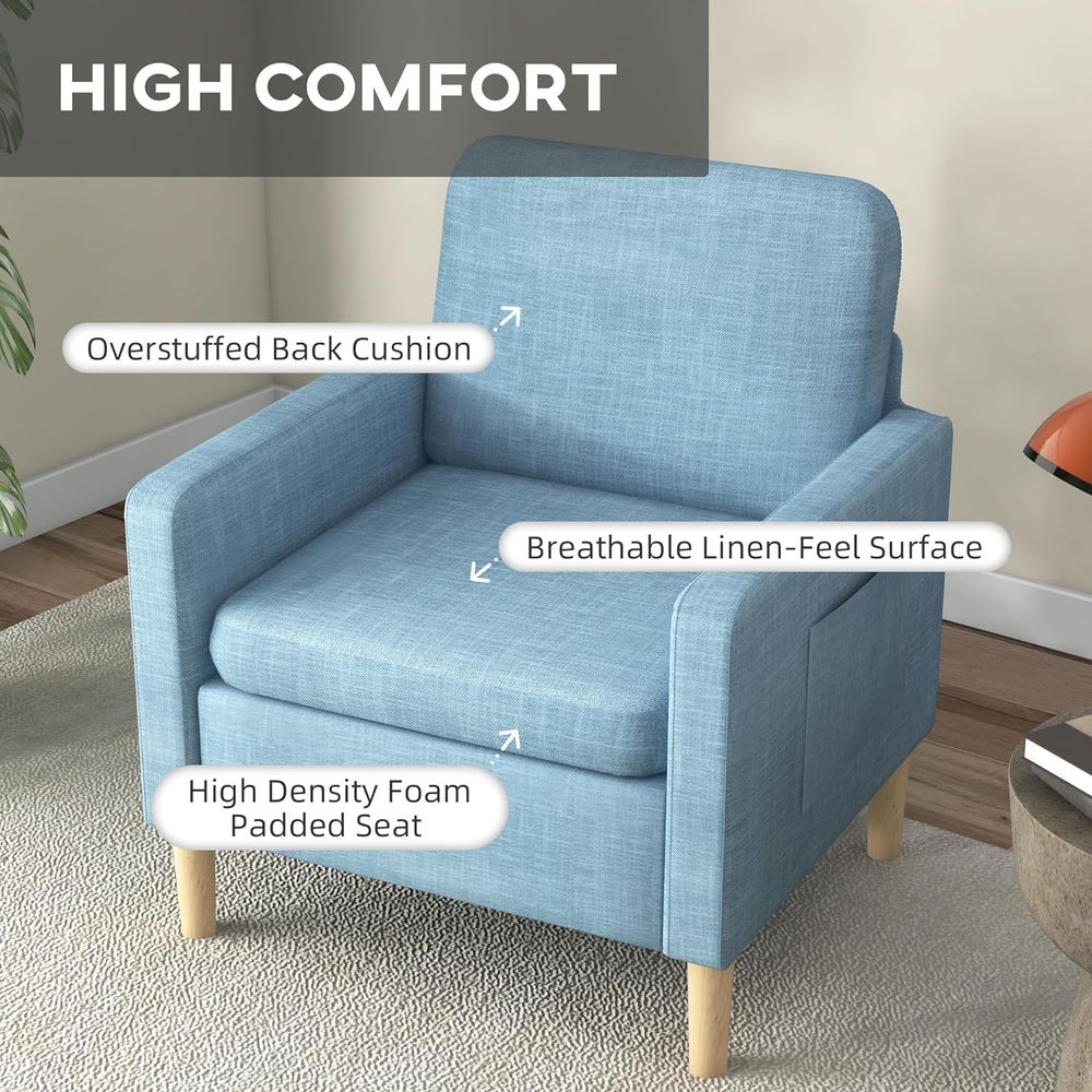 HOMCOM Modern Armchair Upholstered Accent Chair for Bedroom Home Office  Blue