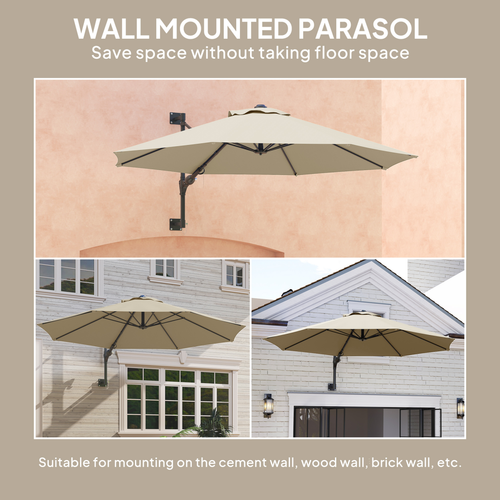 Outsunny Sun Parasol with Vent, Wall Umbrella for Patio, Garden