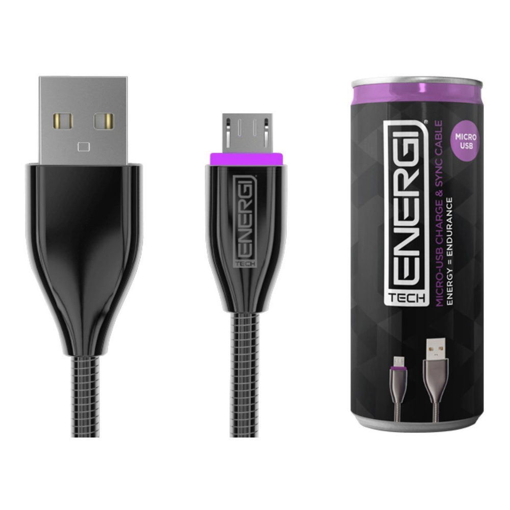 Tech Energi Micro-USB Cable - 1.2 Metres - Black, Fast Charging, Durable, LED Indicator
