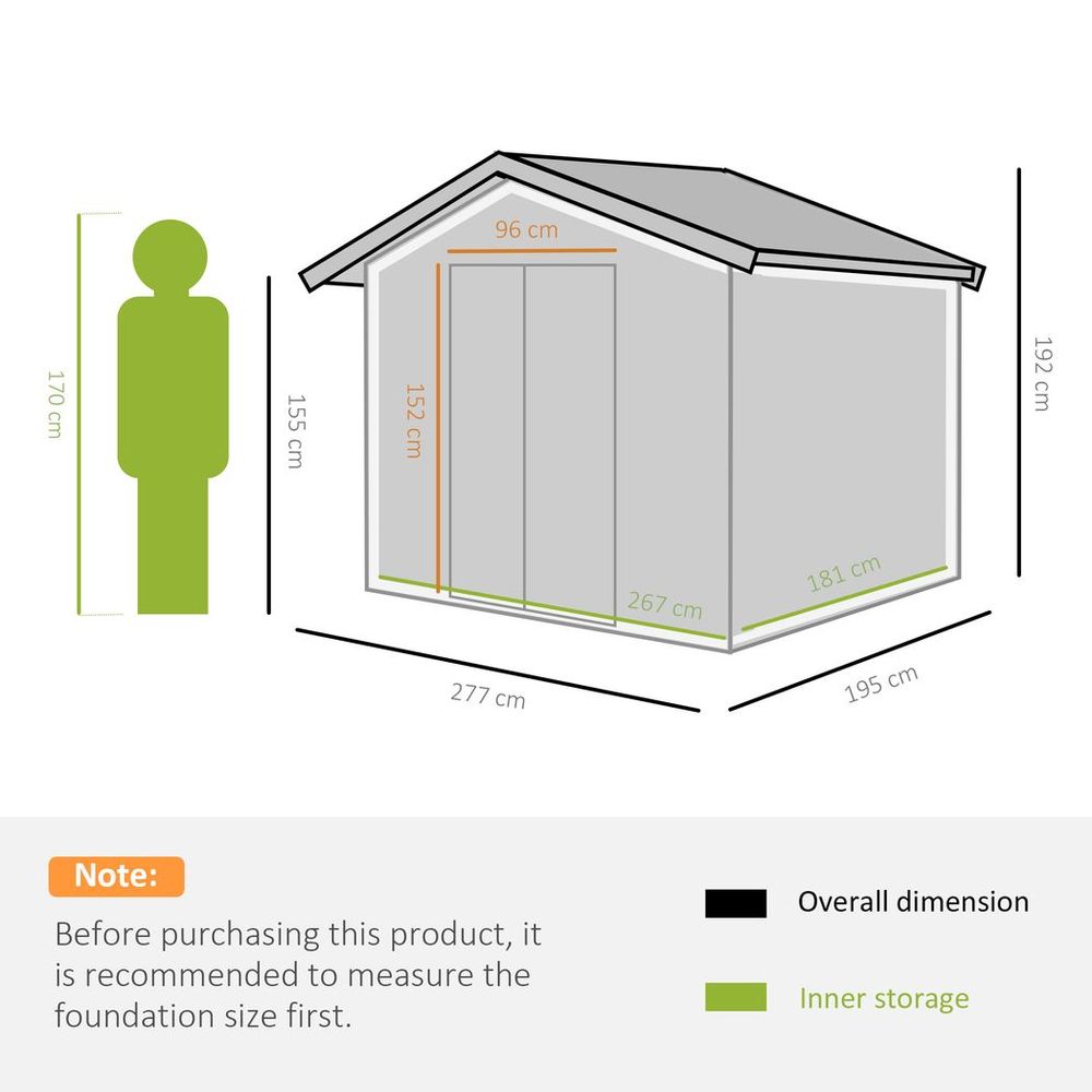 Garden Shed Storage Large Yard Store Sliding Door Metal Roof Tool Box Silver