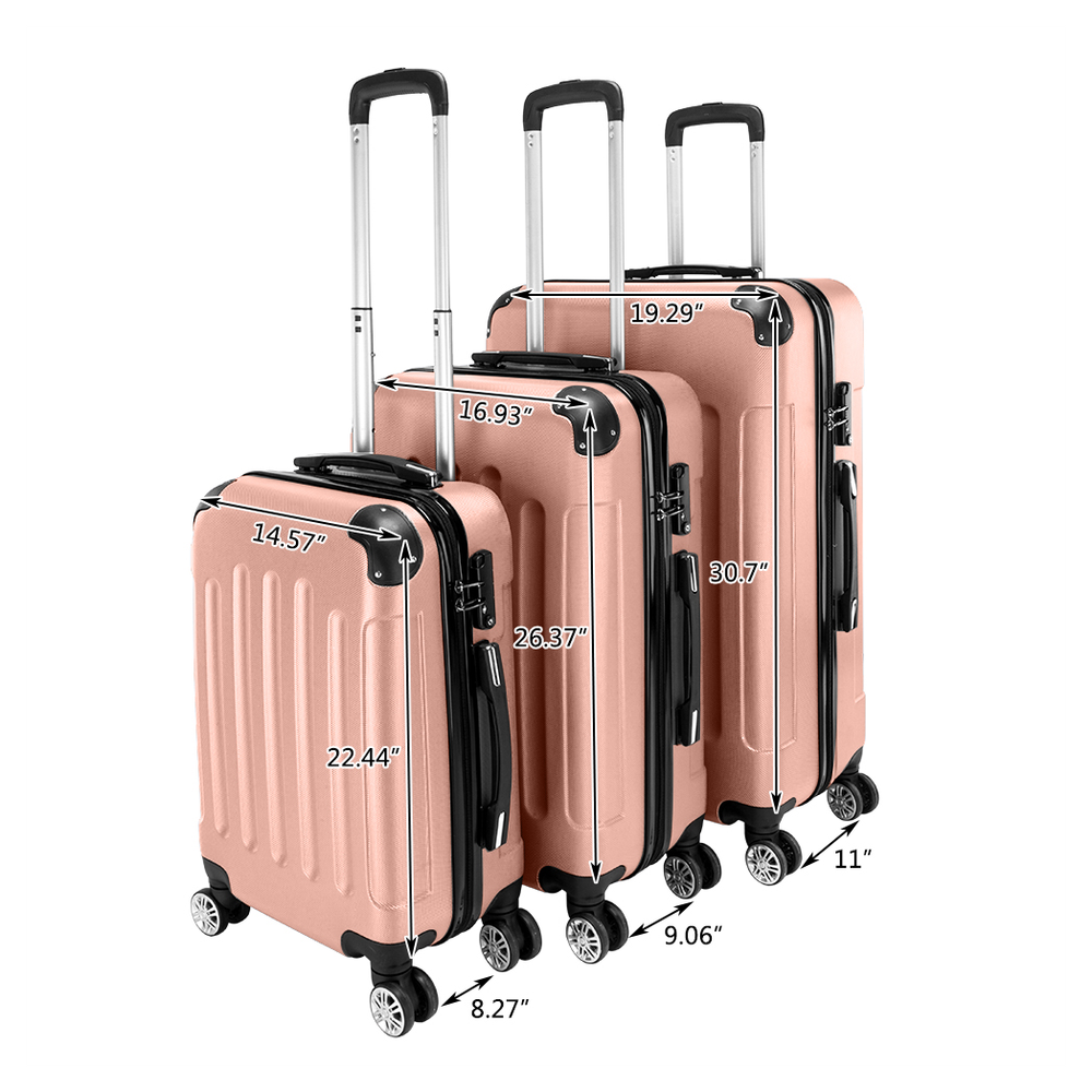 3 Pcs Suitcase Lightweight ABS Carry-on Hand Luggage 4 Spinner Wheels Trolley Case