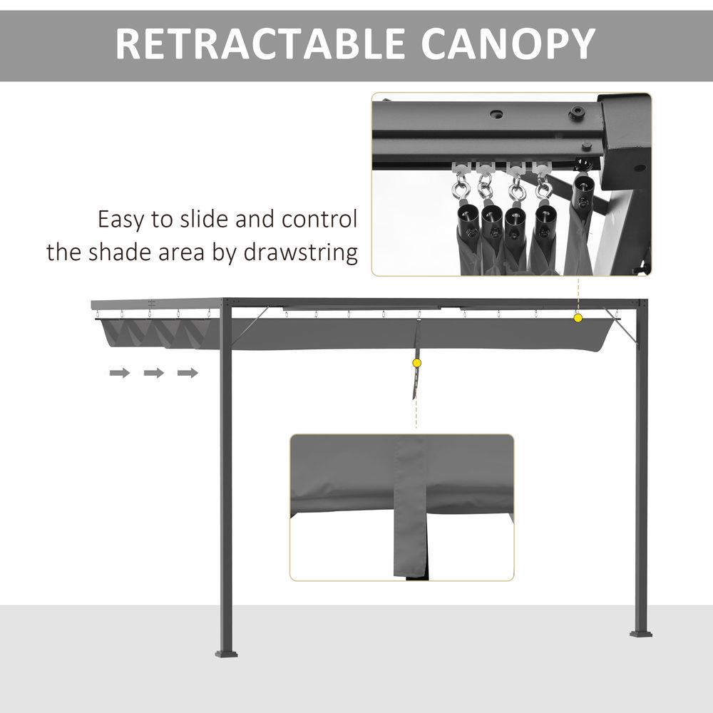 Premium Quality 3x3m Pergola Retractable Canopy Gazebo - Sun Shade, Grey