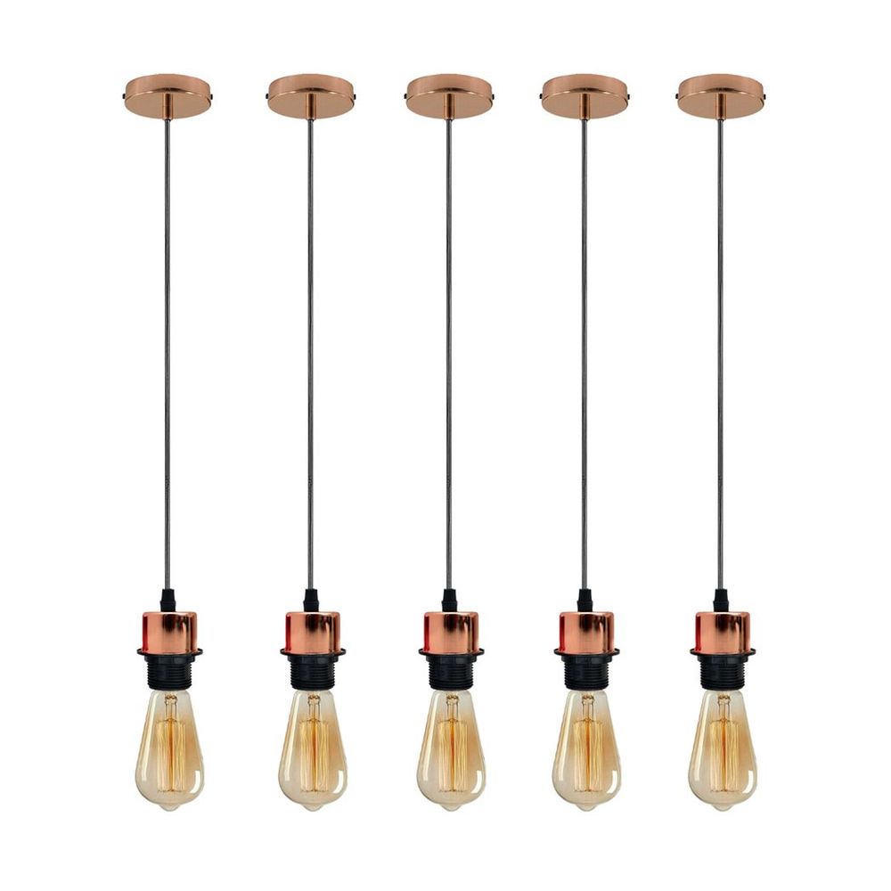 5 Pack Industrial Rose Gold Pendant Light, E27 Lamp Holder, Addable Lampshade, Dimmable, Vintage/Retro Style