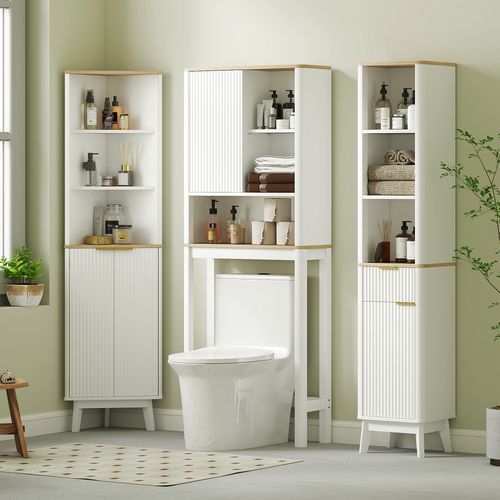 HOMCOM Slim Bathroom Storage Unit, Bathroom Cabinet with Doors, White