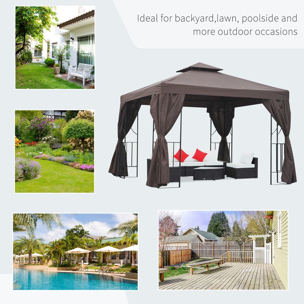 Outsunny 3x3m Gazebo with Side Panel - Brown