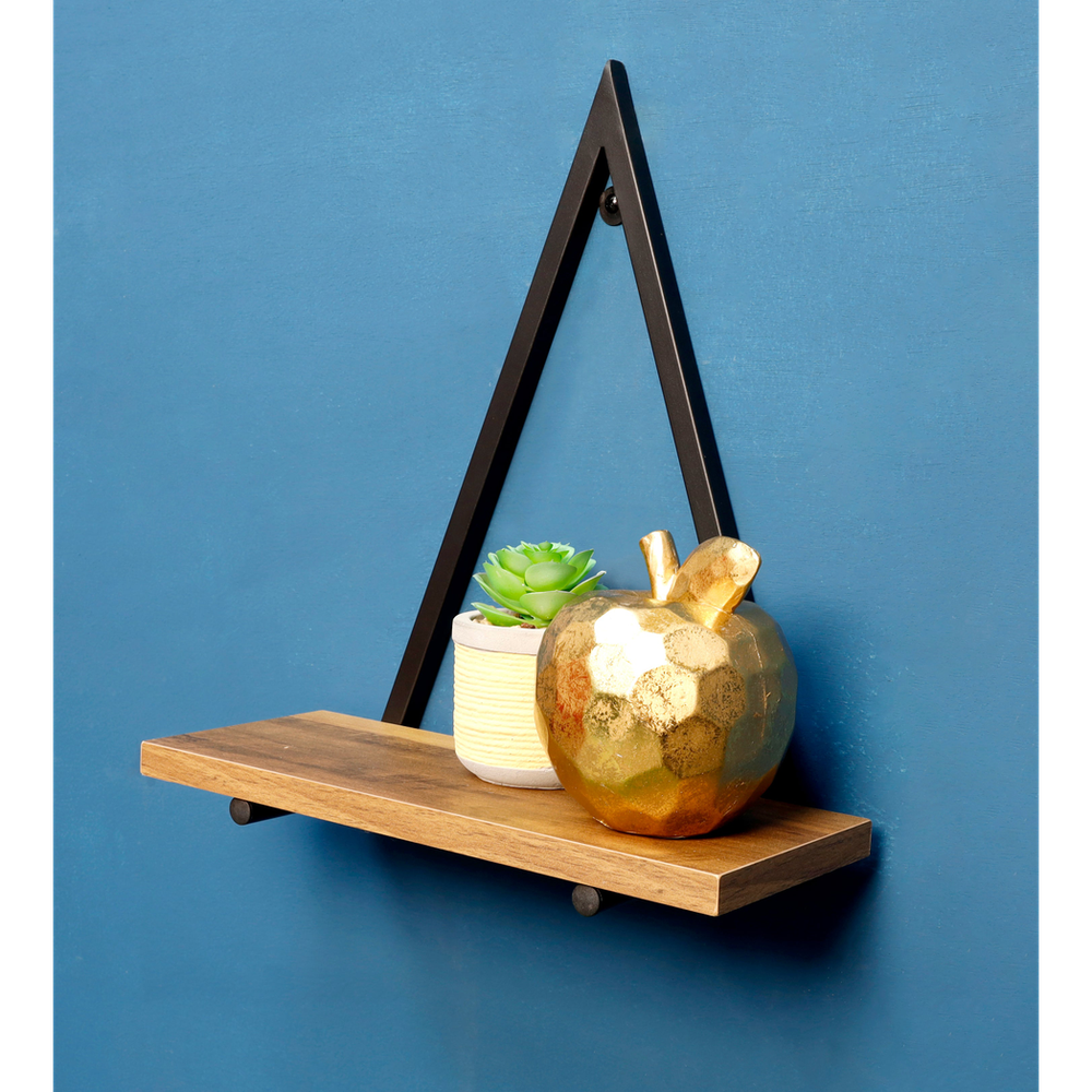 Premium Dark Oak Triangle Wall Shelf - High-Quality Black Metal Frame - PARGI
