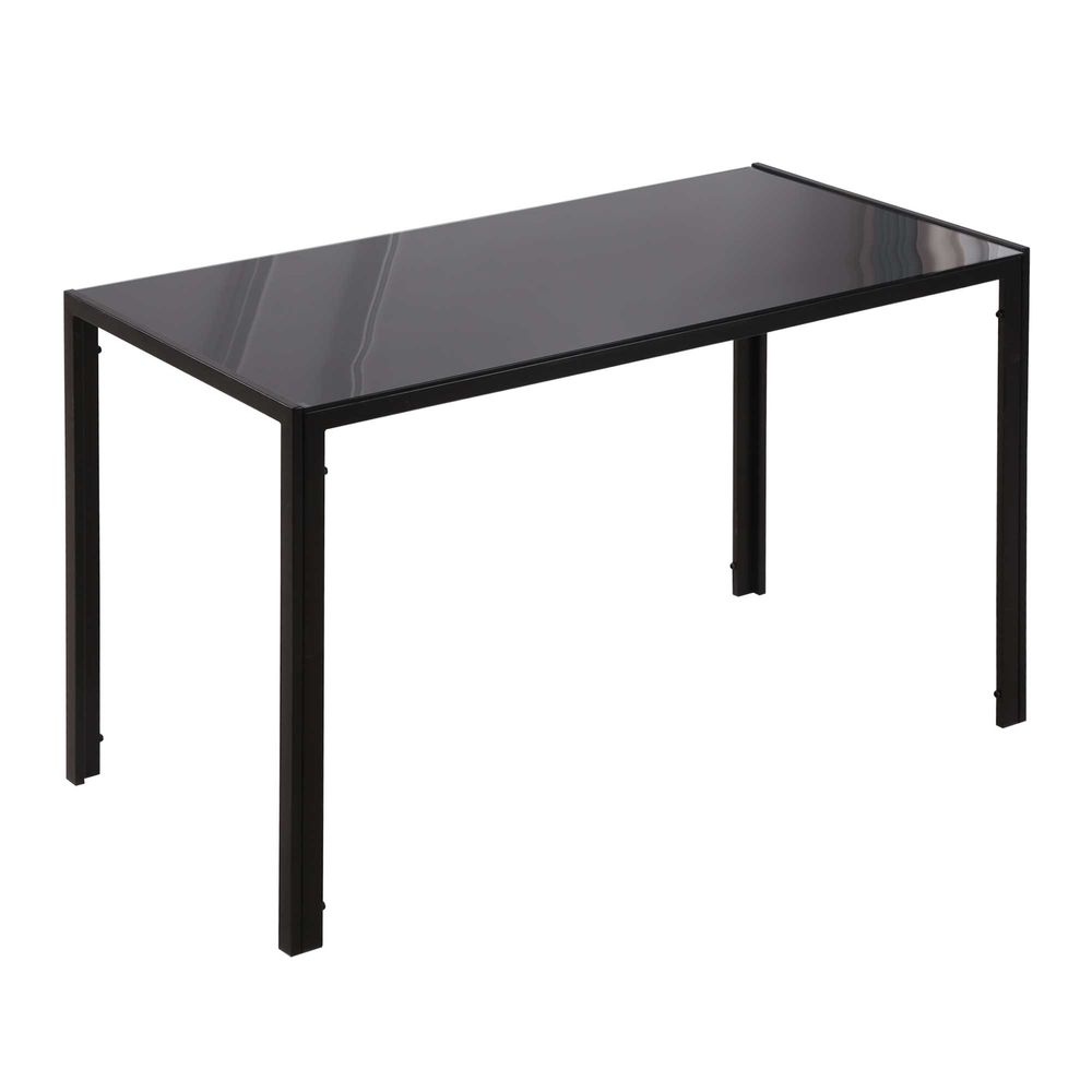 HOMCOM Dining Table for 4 People, Modern Rectangular Kitchen Table with Tempered Glass Tabletop and Steel Legs for Dining Room, Black