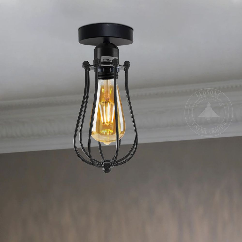 Vintage Industrial Geometric Balloon Shaped Wire Cage Ceiling Light
