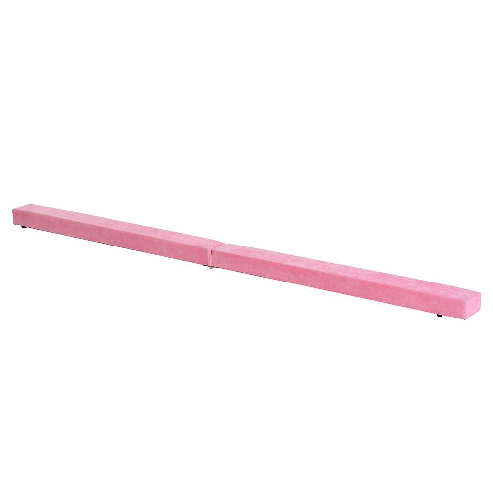 HOMCOM Balance Beam Trainer Fold Performance Gymnastics Suede Pink 2.1M Home