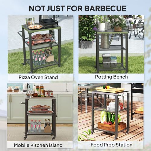 Outsunny 3-Shelf Outdoor Grill Cart, Outdoor Kitchen w/ Stainless Steel Top