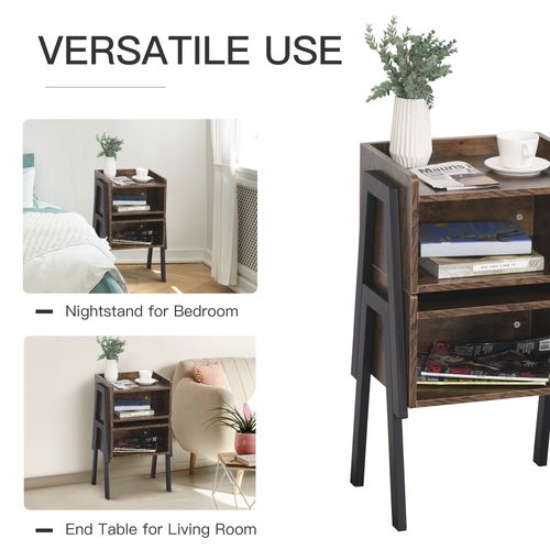 HOMCOM Set Of 2 Industrial Side Tables Stacking Duo w/ Compartment Steel Frame