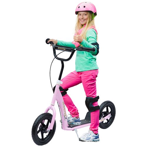 HOMCOM Kids Scooter Kick Scooter with 12" EVA Tyres, Rear Brake, Big Wheels Scooter for 5-12 Years Old
