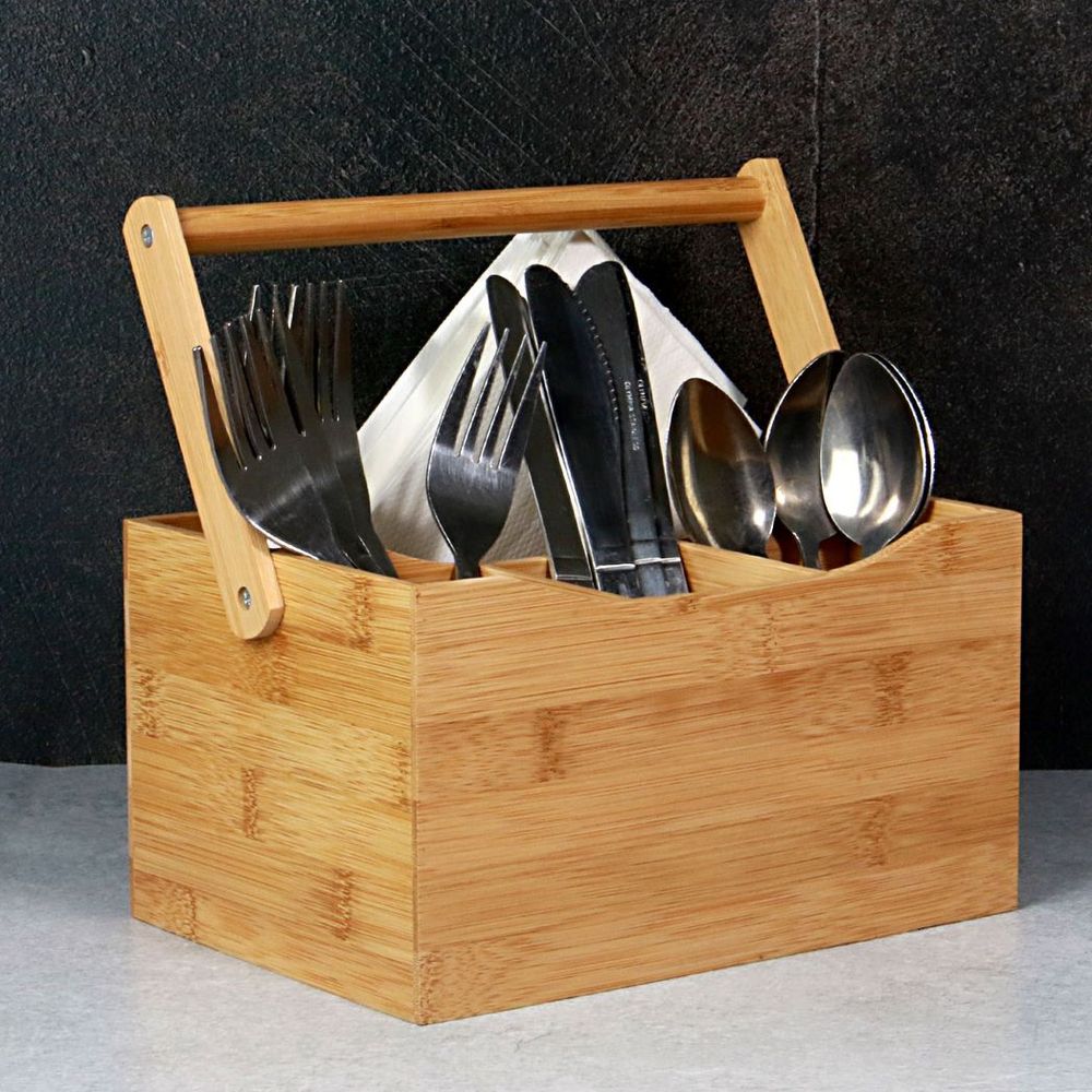 Bamboo Utensil Holder | M&W | Durable, Sustainable, 4 Compartments | Perfect for Indoor & Outdoor Use