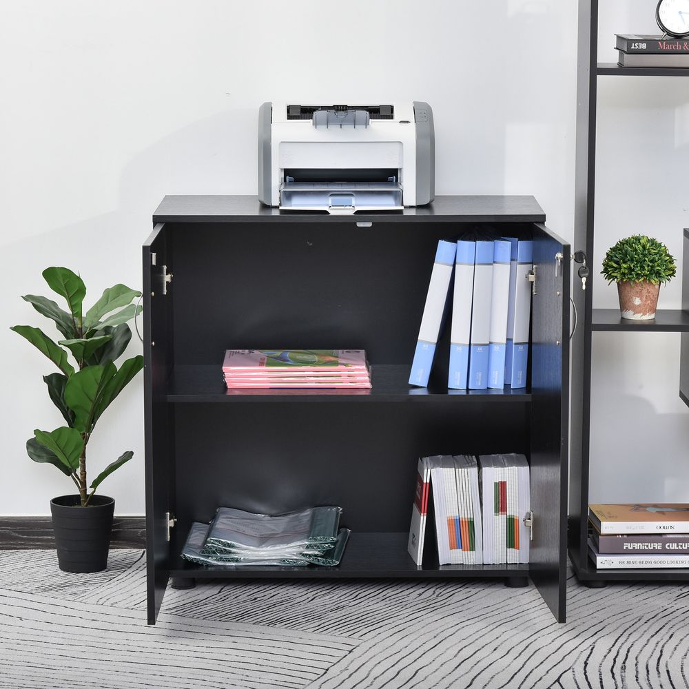 Vinsetto Lockable Office Storage Cabinet 2-Tier Filing Cabinet w/Feet 2 Keys Melamine Coating Aluminium Handles Home Office Printer Stand Black