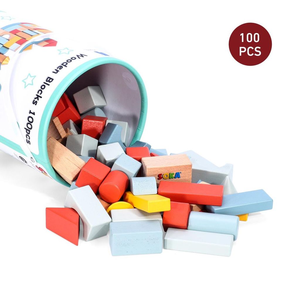 100pcs SOKA Wooden Blocks in New Color: High-Quality Construction Toy for Creative Kids 0000463