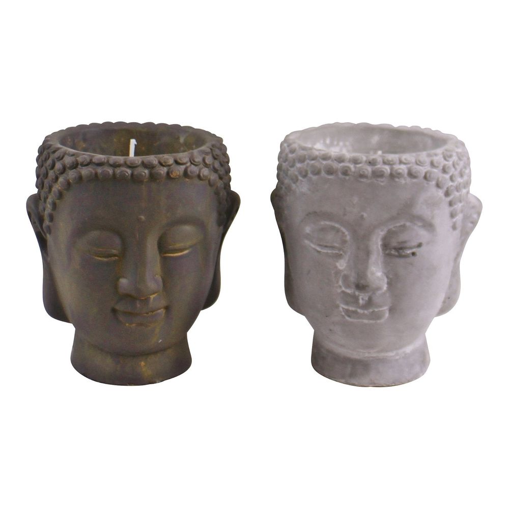 Pair of Cement Buddha Candles - Sandalwood Scented