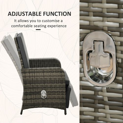 Outsunny 3 Pieces Rattan Bistro Set w/ Adjustable Backrest - Mix-Grey