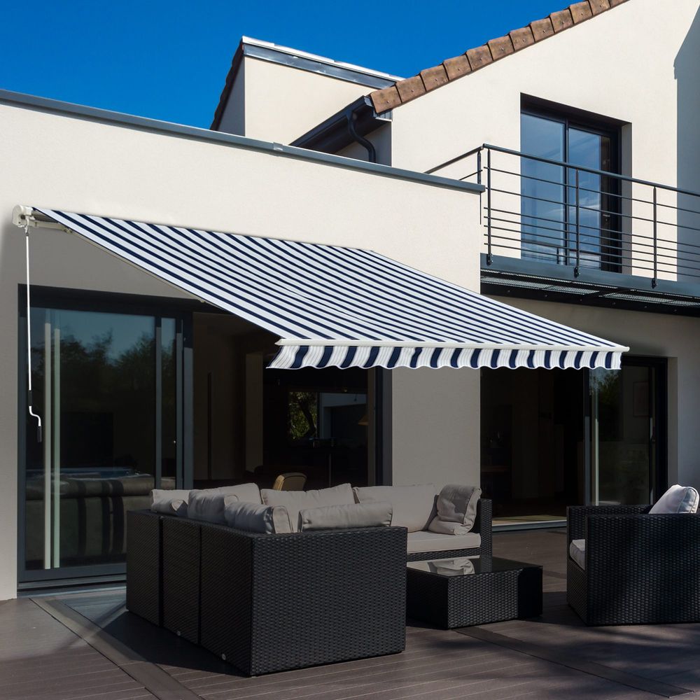Outsunny 3m x 2.5m Manual Retractable Awning - Sturdy Frame, Water-Resistant Fabric, Easy Installation