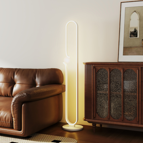 HOMCOM Dimmable LED Floor Lamp with Glass Night Light, Foot Switch, White