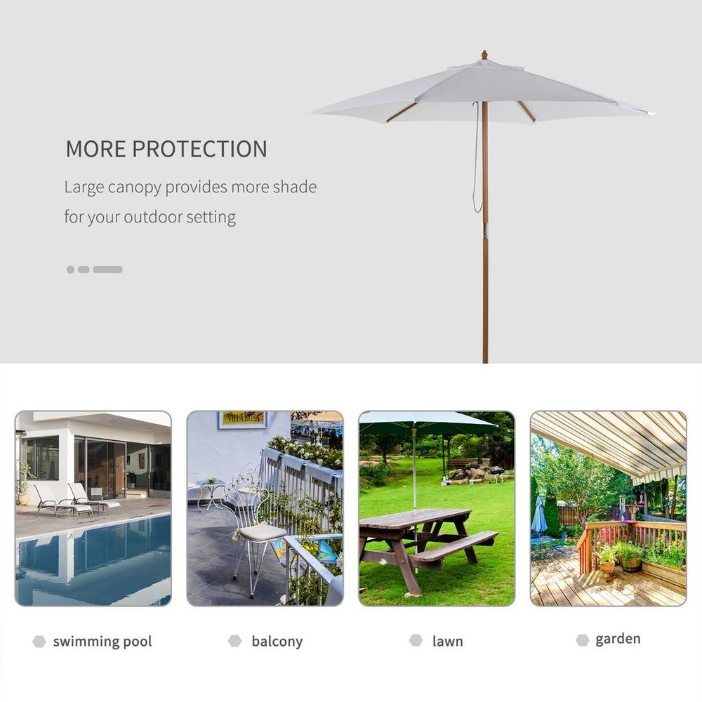 Outsunny Wood Garden Parasol Umbrella: Sun Shade, Patio, Outdoor Canopy. High quality & durable materials. Beat rain, wind, & enjoy your oasis.
