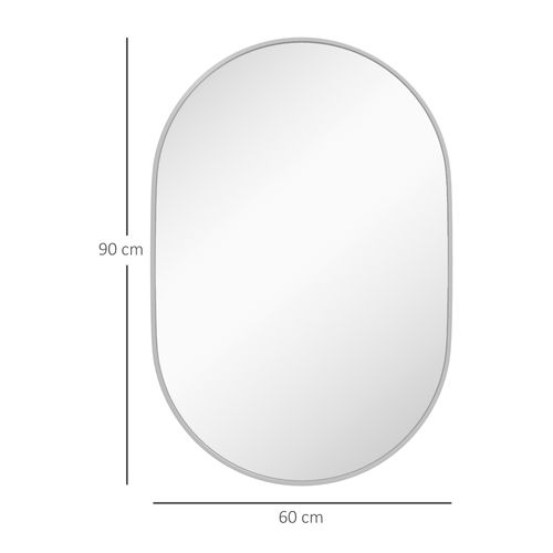 HOMCOM Oval Bathroom Mirror, Modern Wall Mirror Aluminium Frame, 60 x 90cm