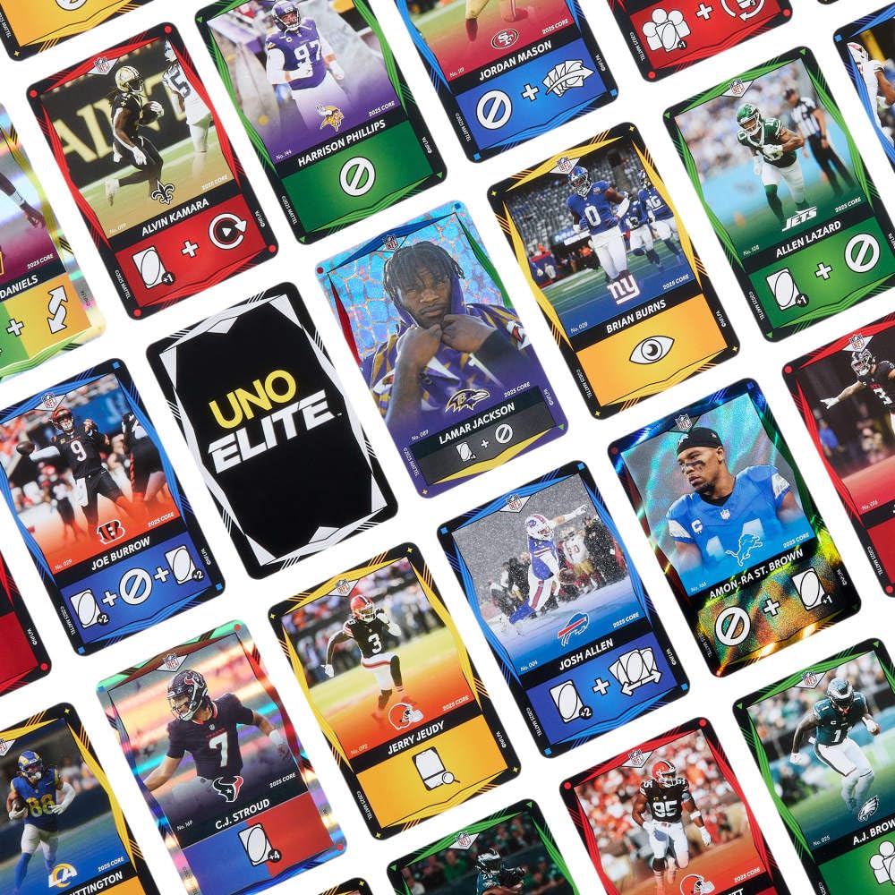 UNO NFL Booster Packs – 30 Elite Action Cards for UNO Elite NFL 2025 Core Edition