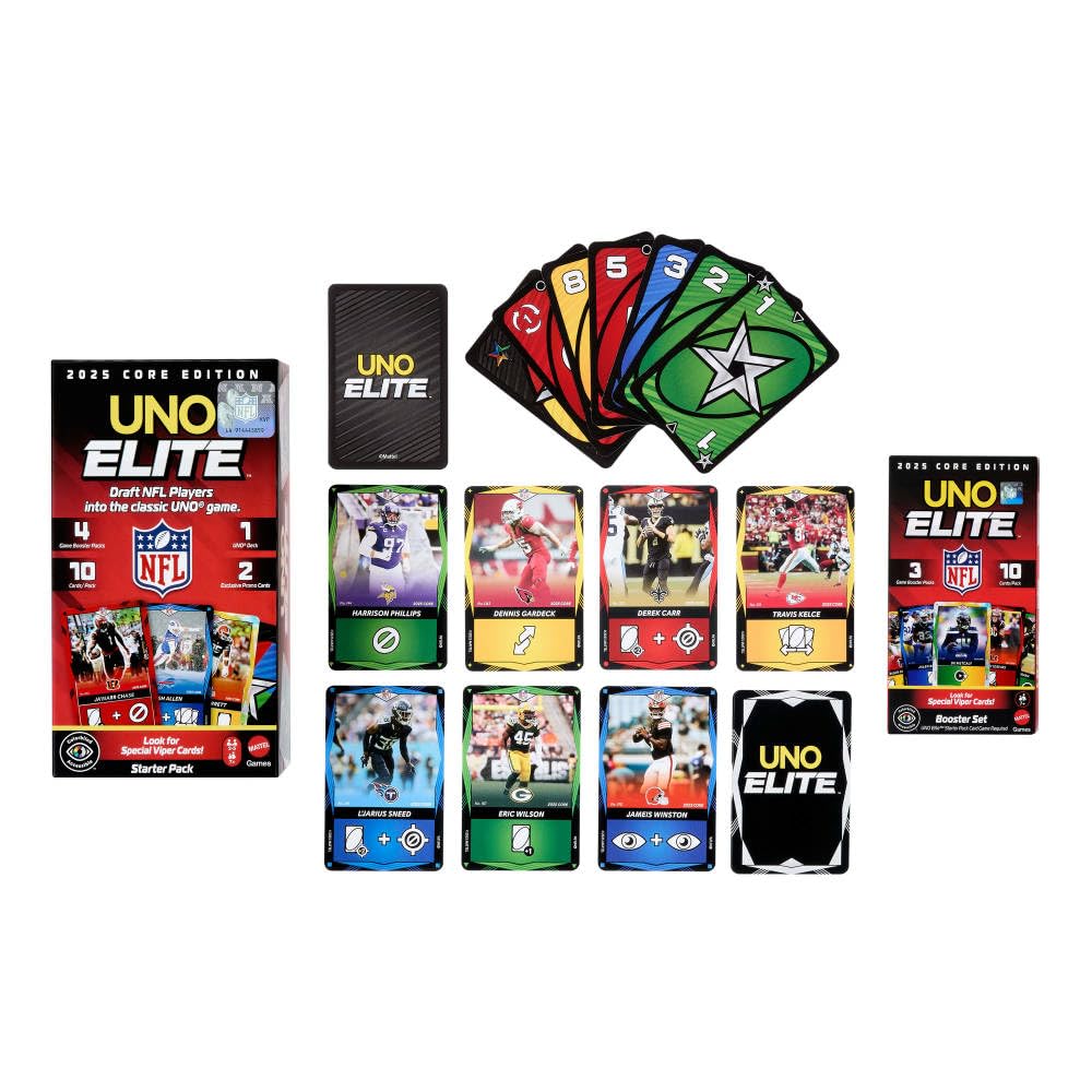 UNO NFL Booster Packs – 30 Elite Action Cards for UNO Elite NFL 2025 Core Edition