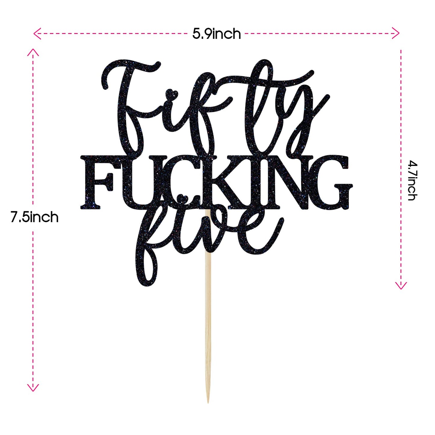 Unoggsor Fifty Fucking Five Cake Topper – Black Glitter, 55th Birthday Decor