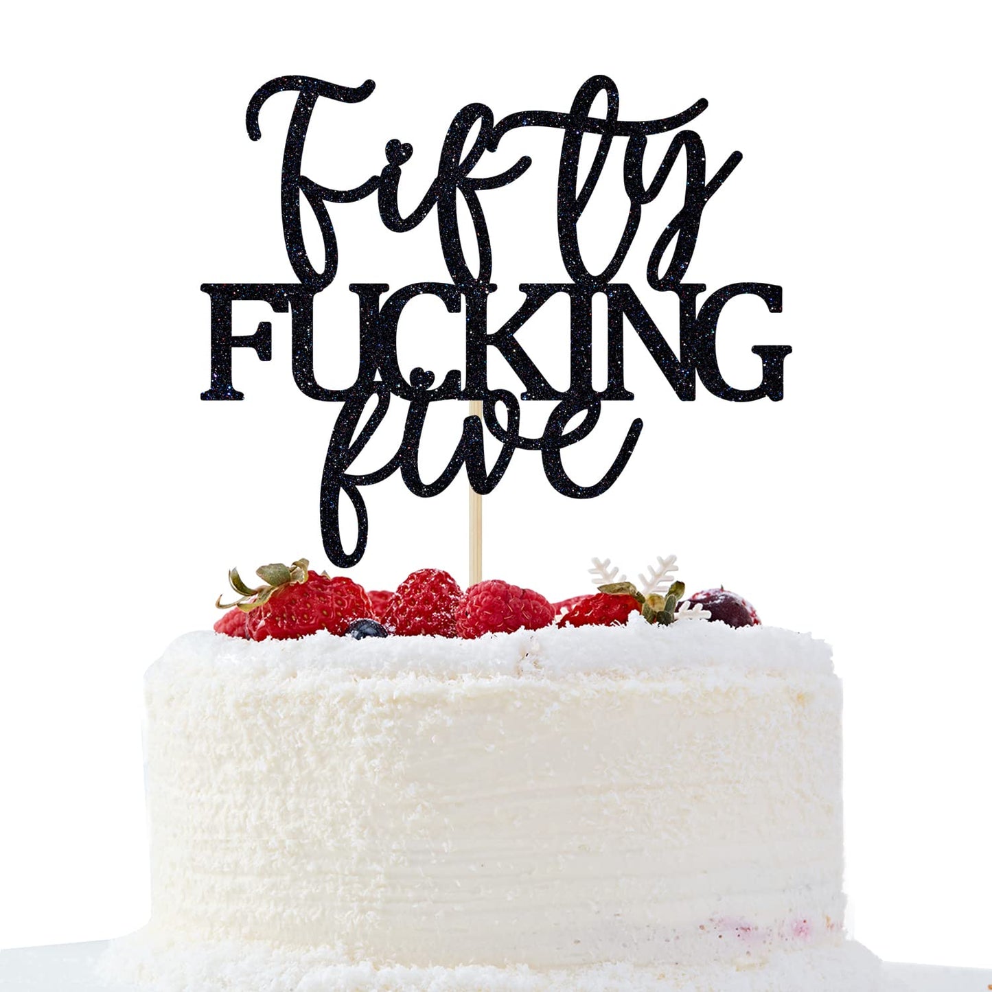 Unoggsor Fifty Fucking Five Cake Topper – Black Glitter, 55th Birthday Decor