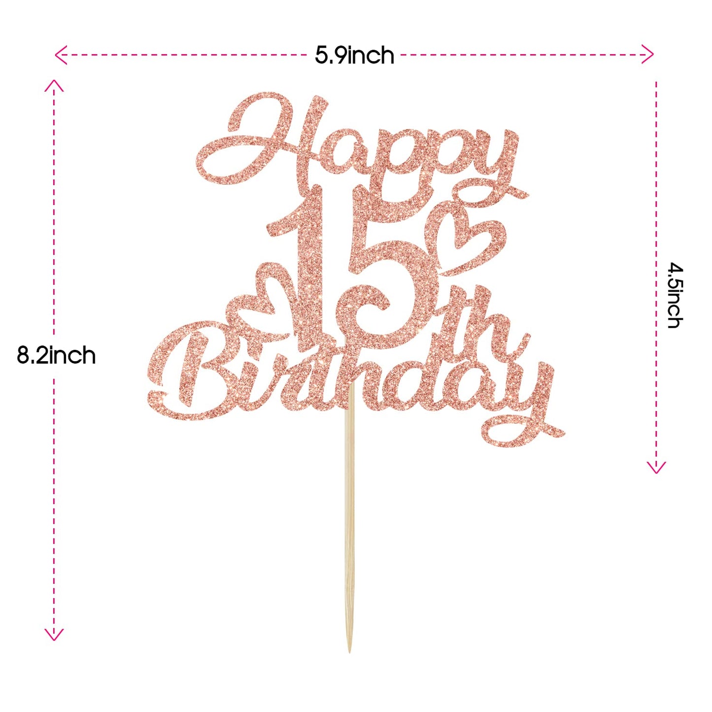 Unoggsor Rose Gold Glitter Happy 15th Birthday Cake Topper – Hello 15, 15 & Fabulous