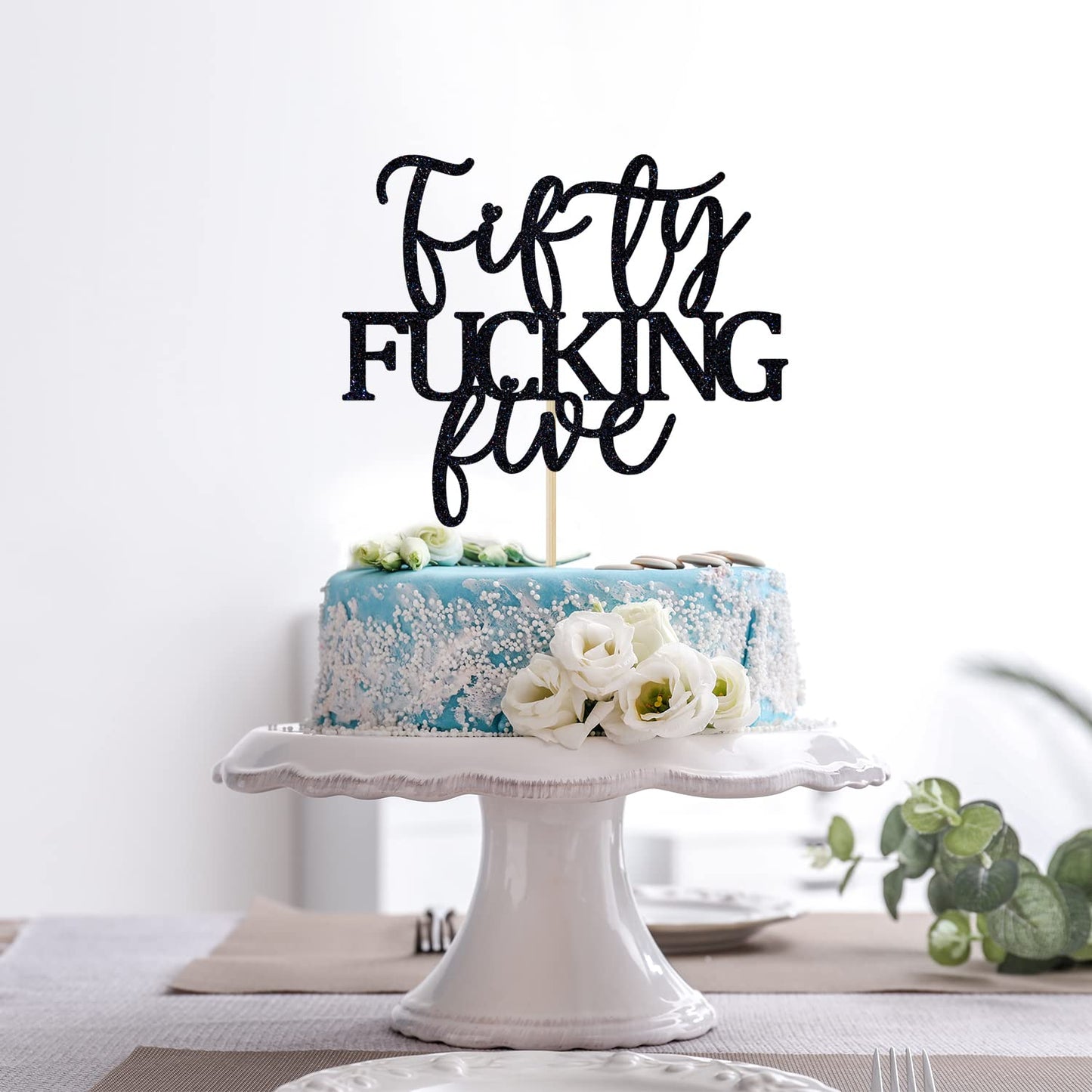 Unoggsor Fifty Fucking Five Cake Topper – Black Glitter, 55th Birthday Decor