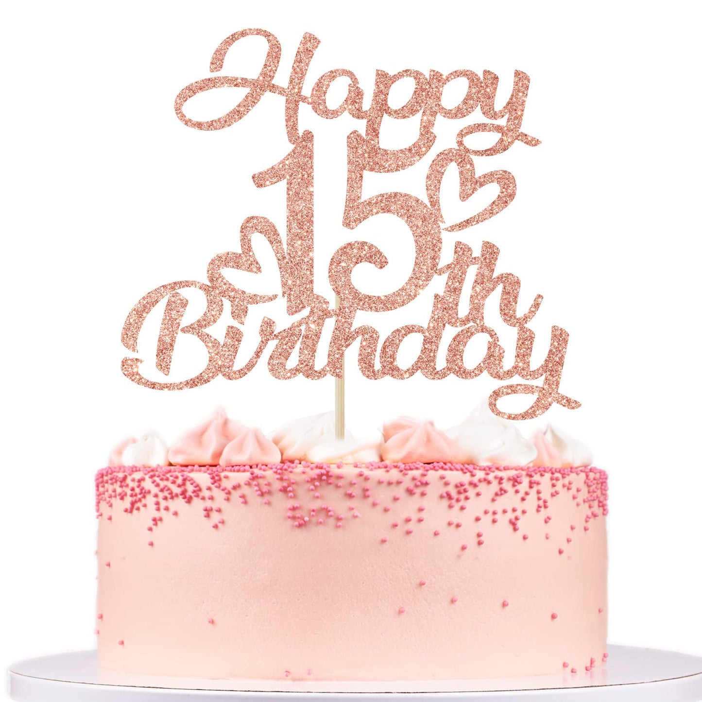 Unoggsor Rose Gold Glitter Happy 15th Birthday Cake Topper – Hello 15, 15 & Fabulous