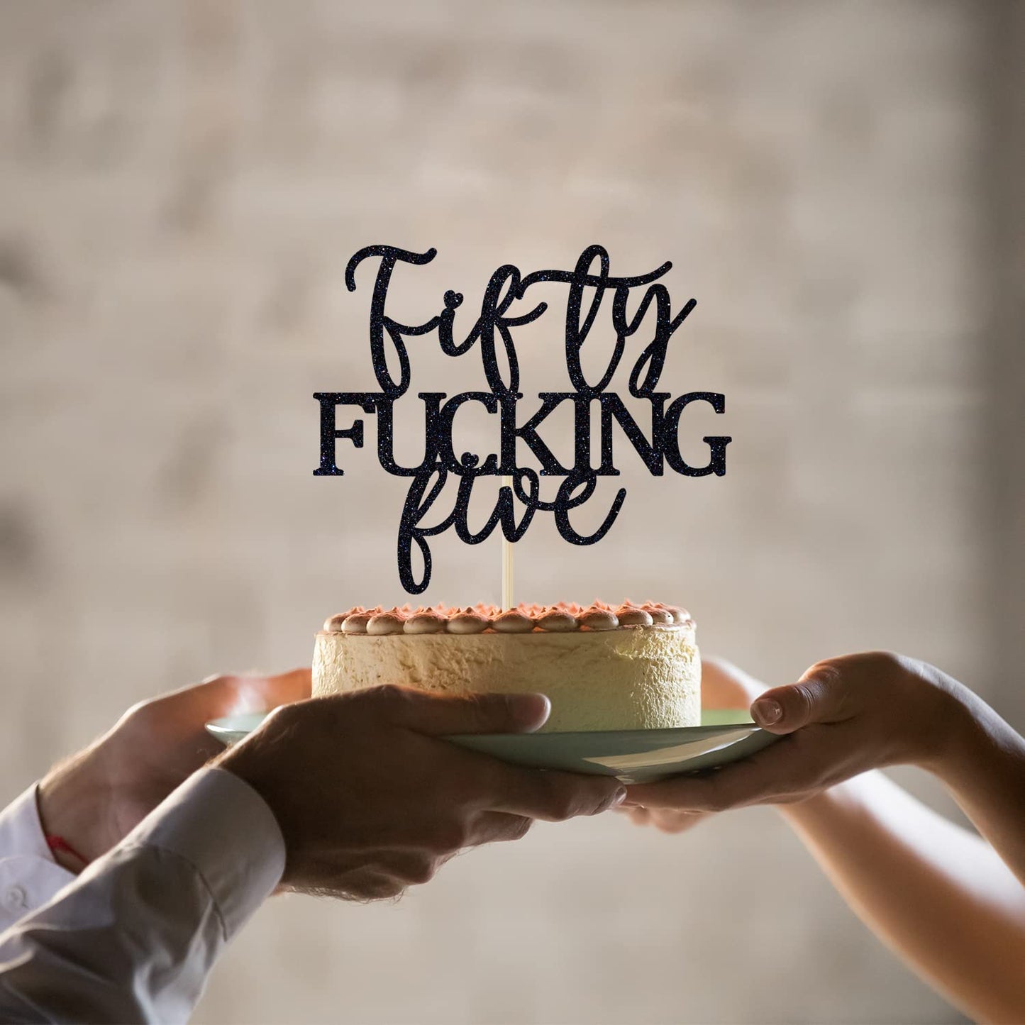 Unoggsor Fifty Fucking Five Cake Topper – Black Glitter, 55th Birthday Decor