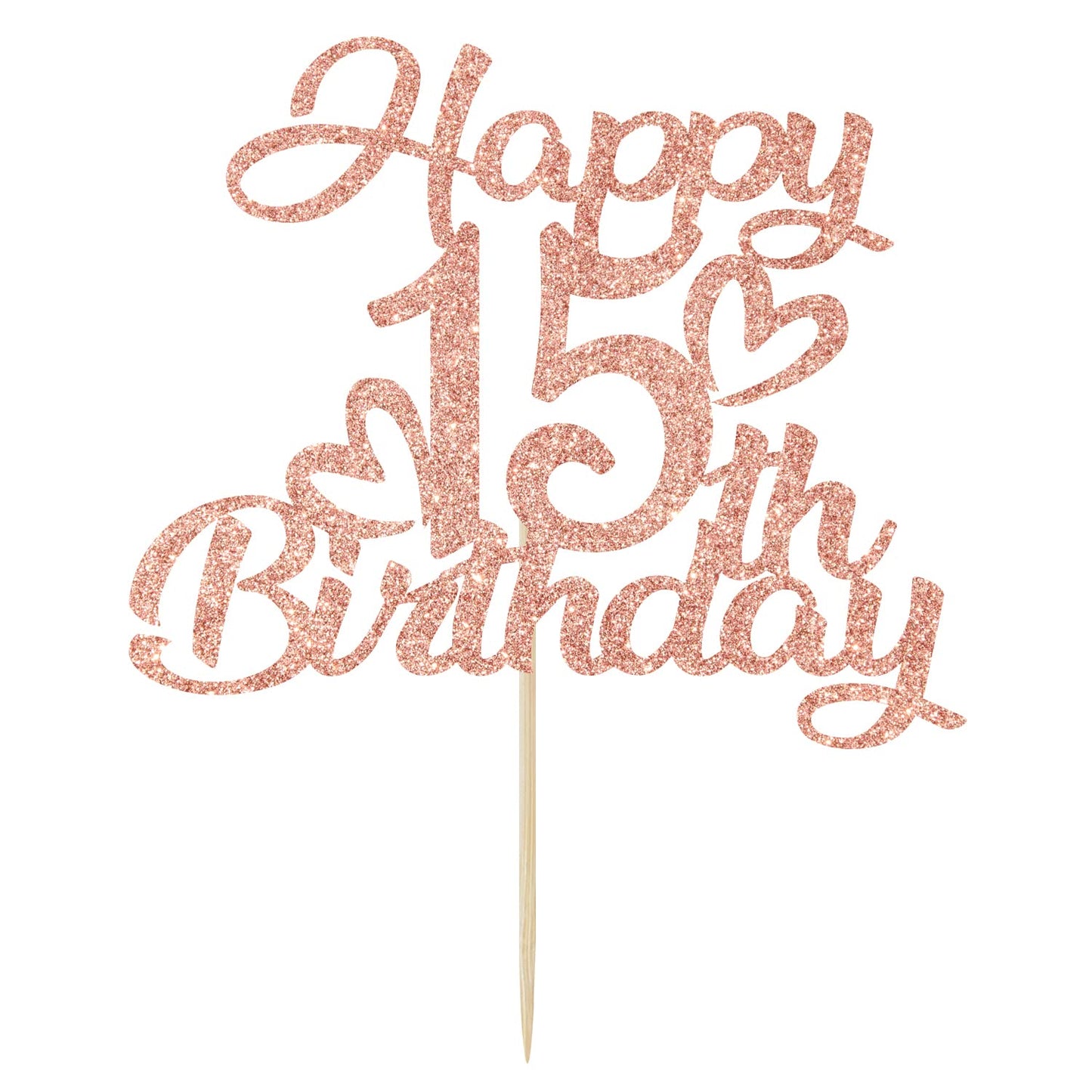 Unoggsor Rose Gold Glitter Happy 15th Birthday Cake Topper – Hello 15, 15 & Fabulous